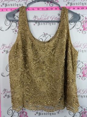 Windsmoor tank top sparkly shiny shimmer Gold Sequin Lace Tank Top